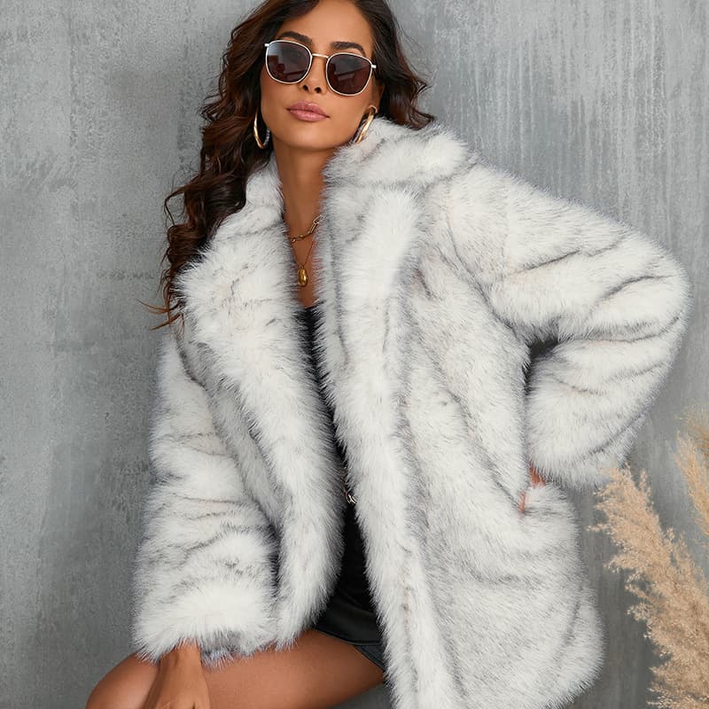 Winter Coat Warm Lapel Long Fluffy Faux Fur Coat 2