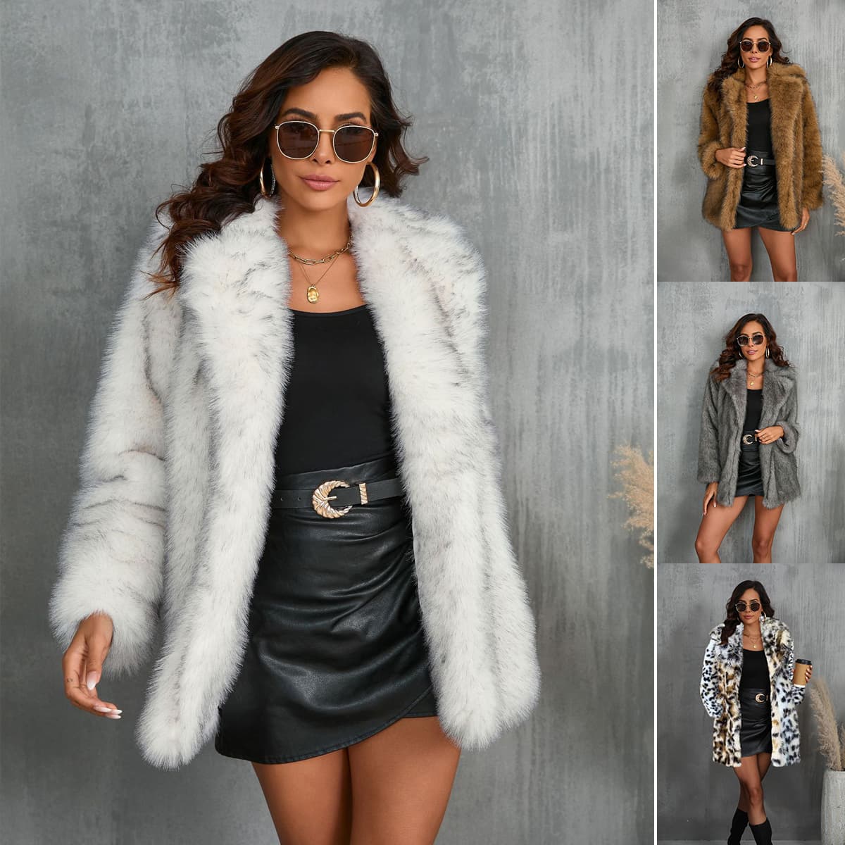 Winter Coat Warm Lapel Long Fluffy Faux Fur Coat