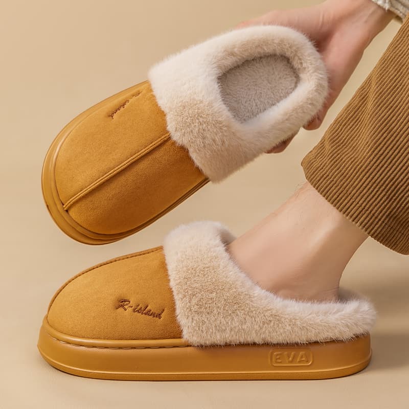Cosy Warm Fluffy Slippers - Khaki 2